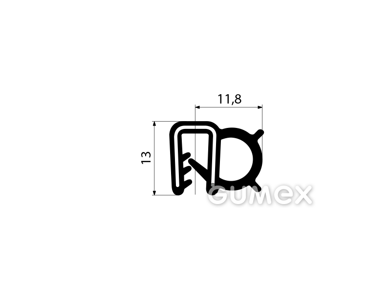 Profil U-PIRELI mit Metallverstärkung mit Seitendichtung A5068, 60°ShA, EPDM, EN 45545-2, schwarz, 